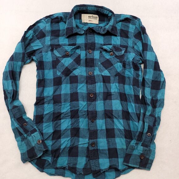 Urban Pipeline Gingham Flannel Button Up Shirt Mens Size Small S Green Black - Picture 2 of 10